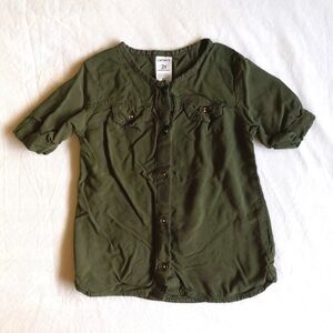 carter's olive green viscose button down blouse 2T toddler girls